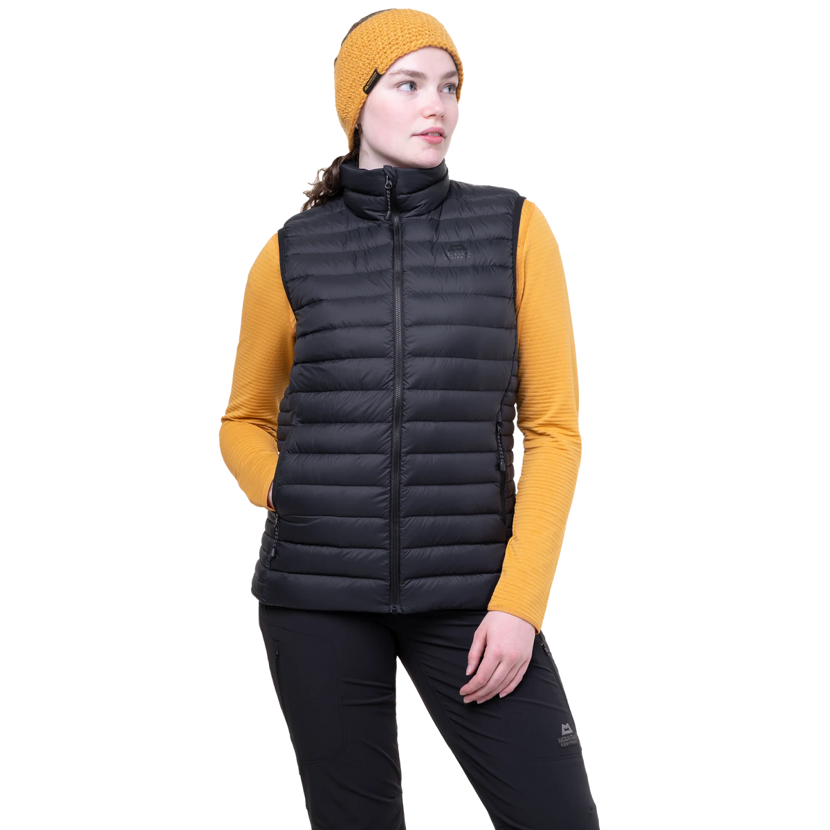 Mountain Equipment Earthrise Women's Vest in Black - back view showing fit and recycled down insulation