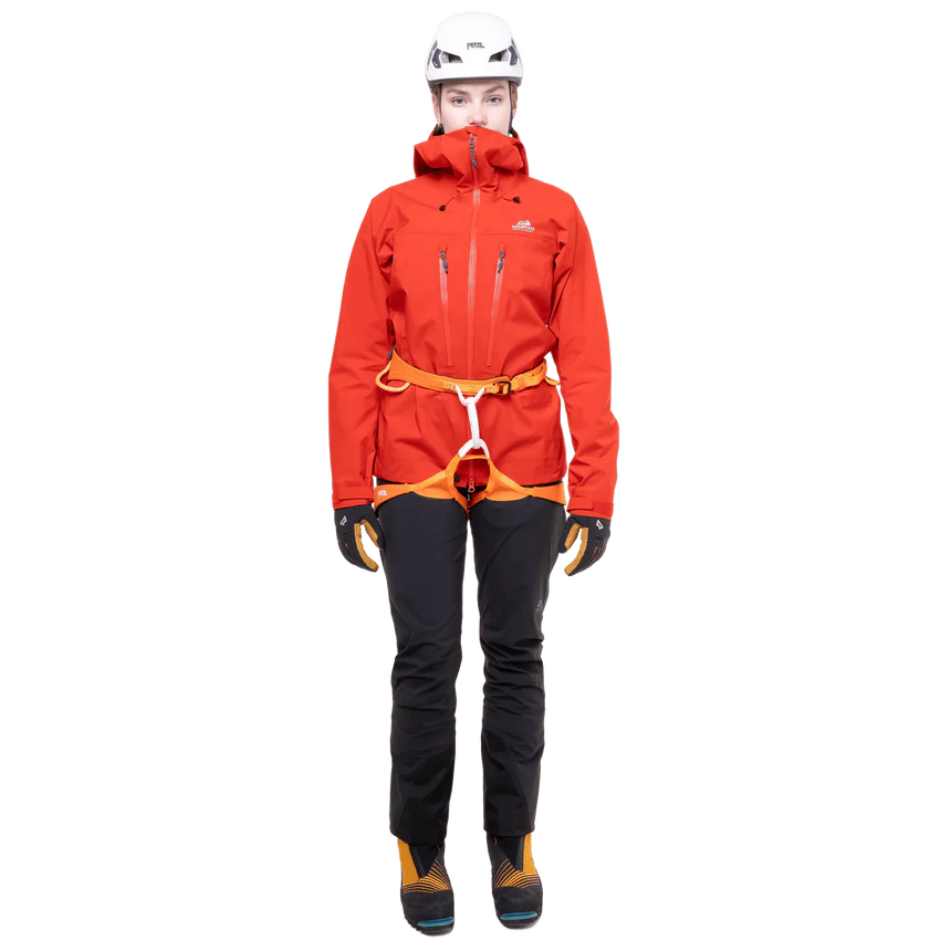 500D polyamide reinforced kick strip detail on Mountain Equipment G2 Mountain Women's Pant in Black for crampon protection