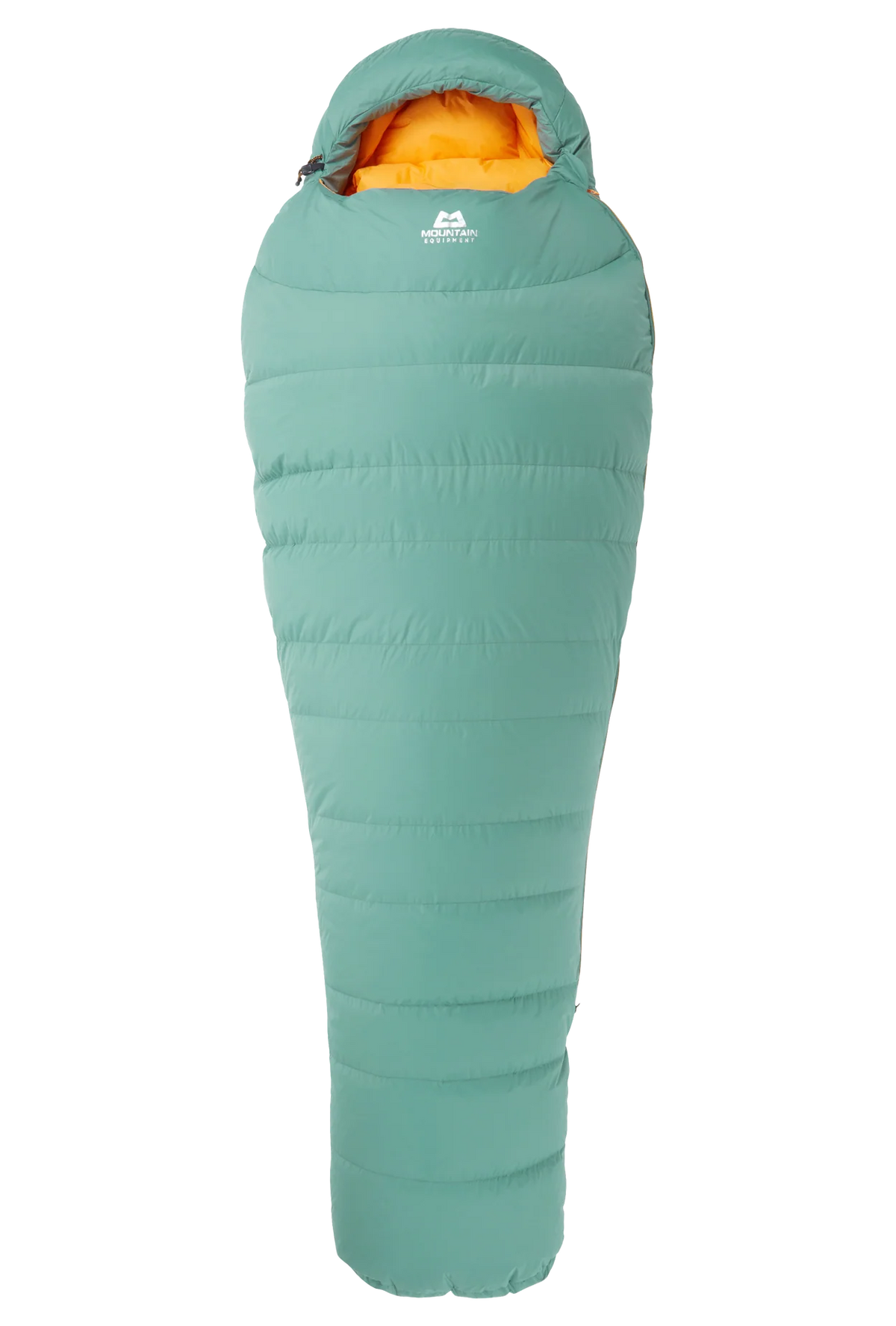 Mountain Equipment Glacier 450 Women's Sleeping Bag in Sage - lifestyle view showing all-round down sleeping bag for mountaineering and lower altitude trekking