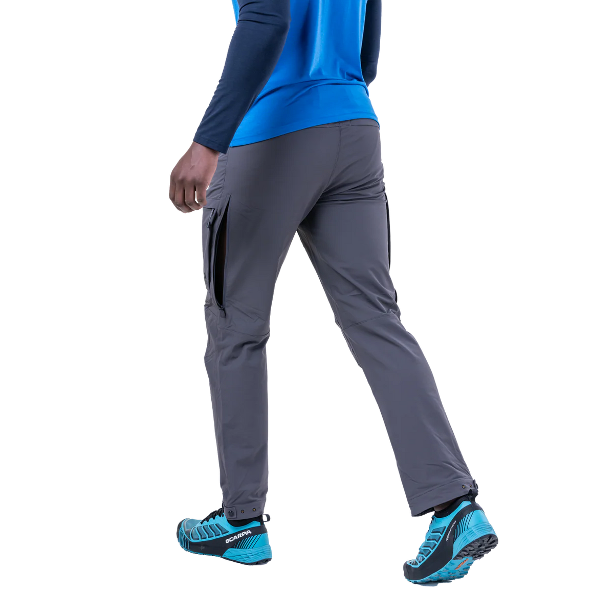 Mountain Equipment Ibex Pro Men's Pant in Anvil Grey - right side view showing Mountain Fit