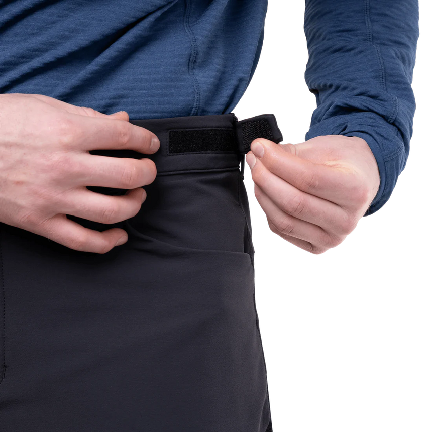Zipped thigh pocket detail on Mountain Equipment Ibex Pro Men's Pant in Black