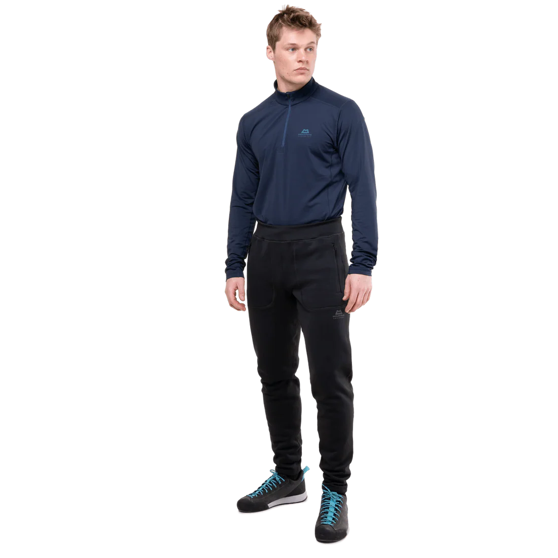 Wide stretch waistband with drawcord adjustment detail on Mountain Equipment Jorasses Men's Pant in Black