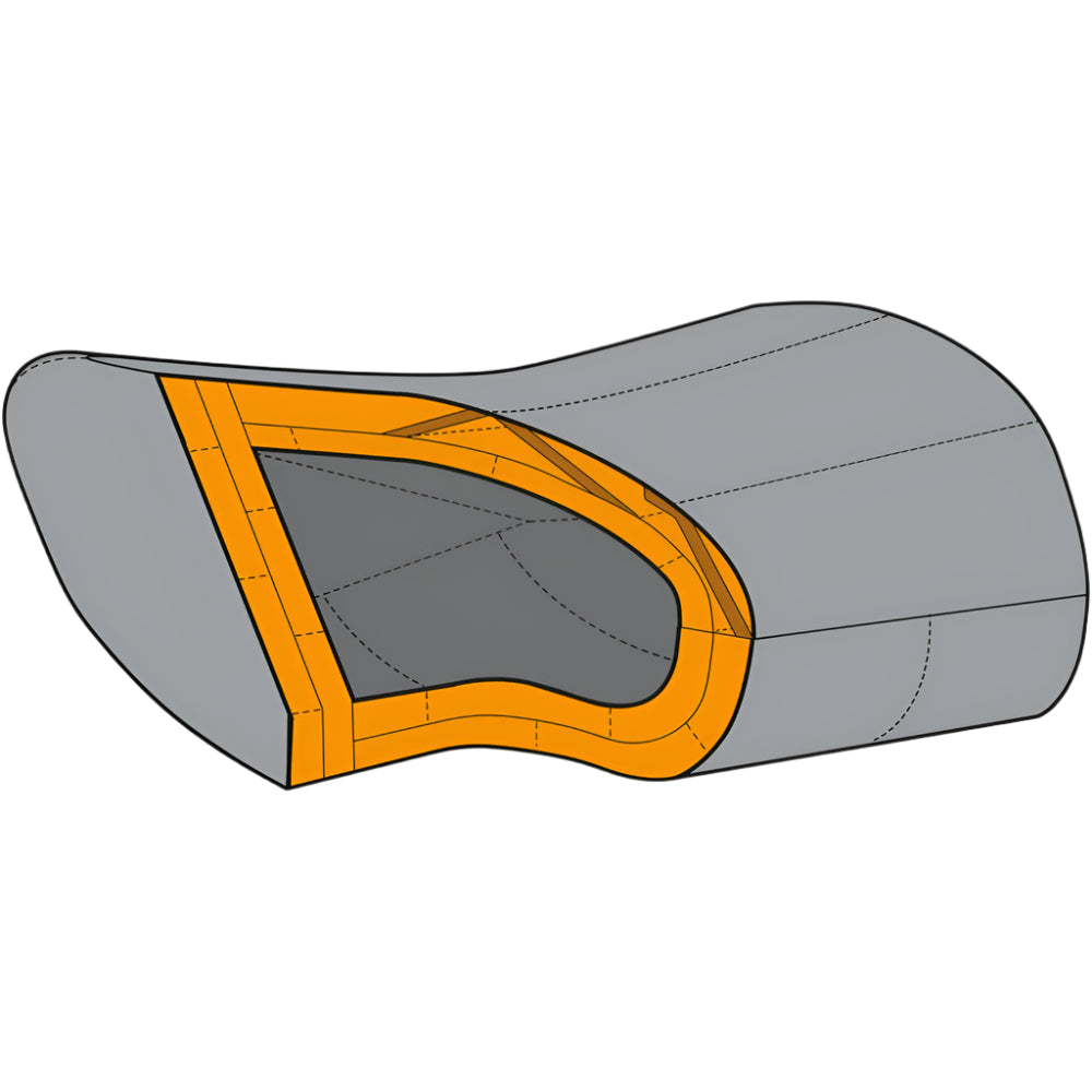 Anatomically shaped foot box detail on Mountain Equipment Nova III Women's Sleeping Bag in Ink/Pumpkin Spice