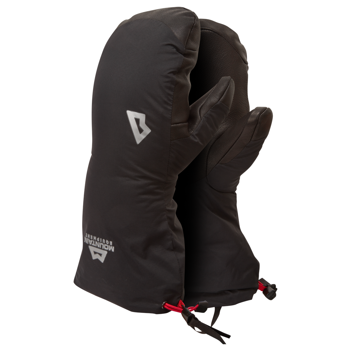 Mountain Equipment Redline Mitt in Black - paired showing DRILITE LOFT 30D outer and goatskin leather palm
