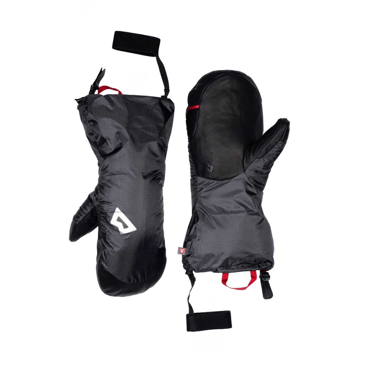 Hook and loop closure detail on Mountain Equipment Redline Mitt in Obsidian/Black to keep the mitt dry when removed
