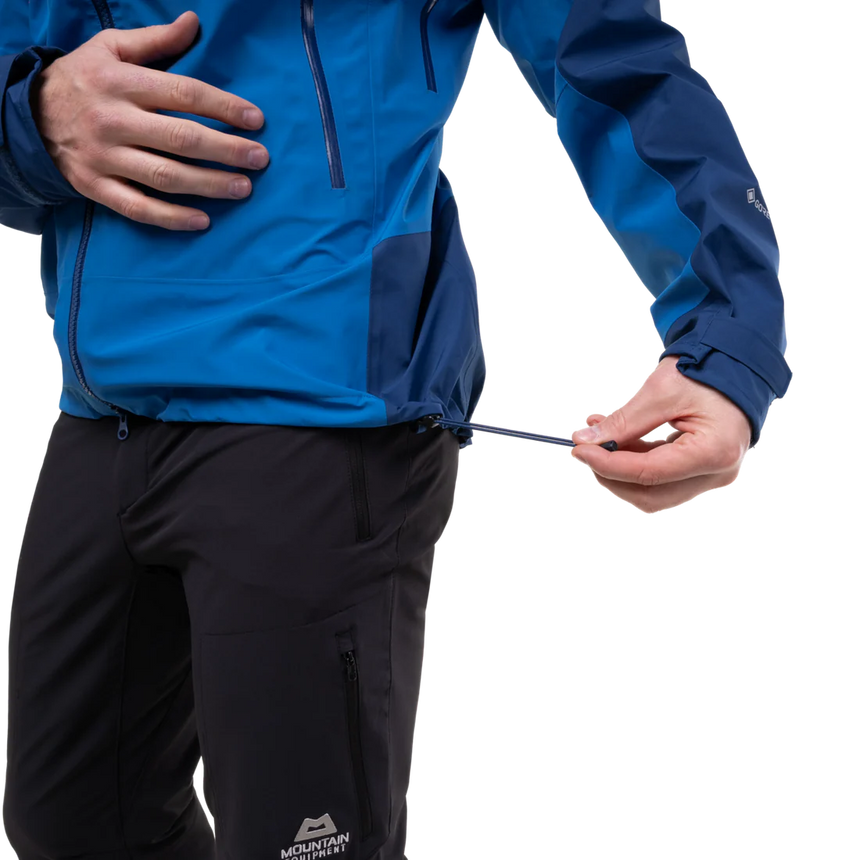 Large YKK WR zip pocket detail on Mountain Equipment Saltoro GORE-TEX Men's Jacket in Atlantic/Admiral