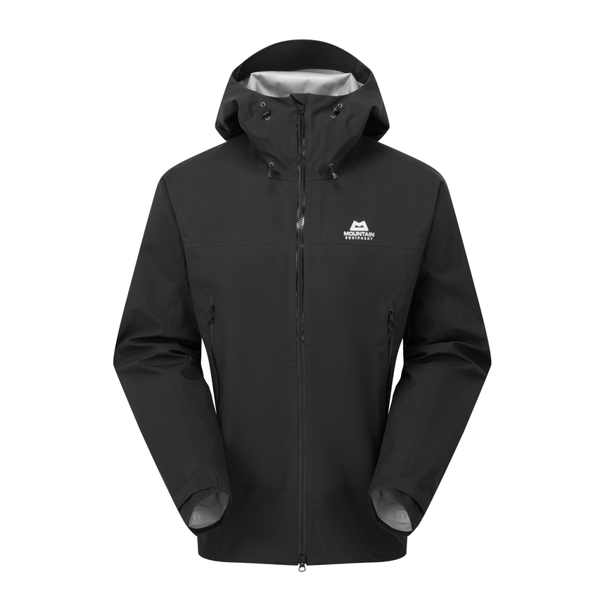 Mountain Equipment Saltoro GORE-TEX Men's Jacket in Black - front view showing next-gen GORE-TEX ePE membrane and Alpine fit construction