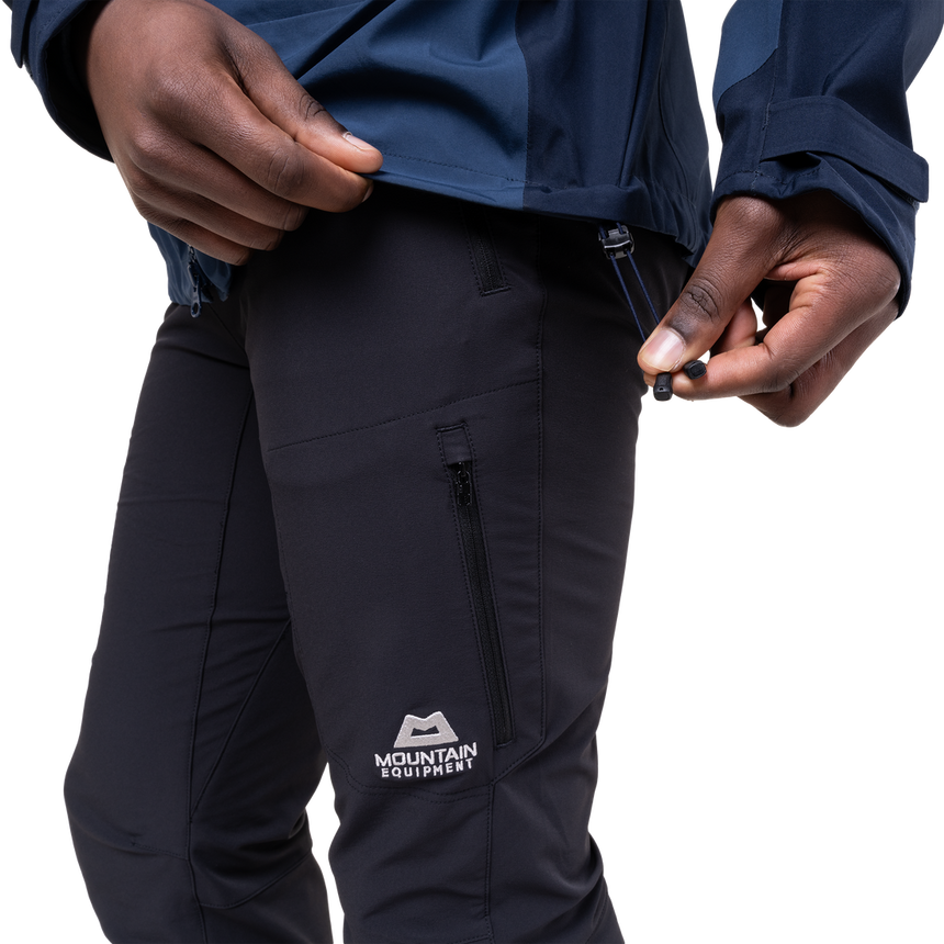 Dual tether hem drawcord detail on Mountain Equipment Saltoro GORE-TEX Men's Jacket in Dusk/Cosmos