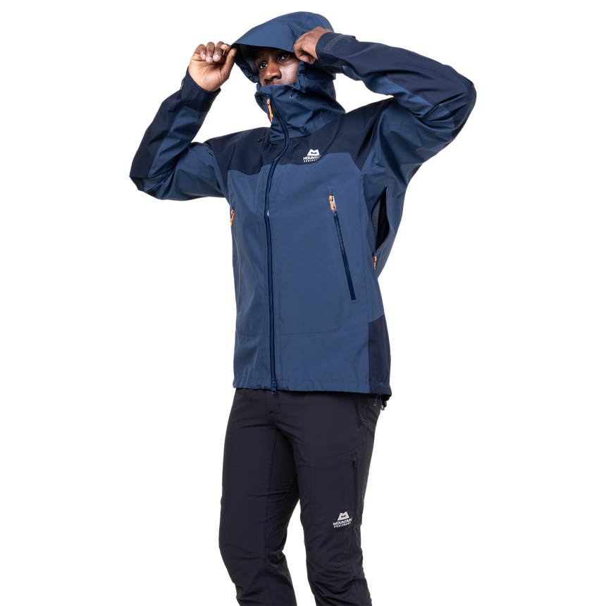 Large YKK WR zip pocket detail on Mountain Equipment Saltoro GORE-TEX Men's Jacket in Dusk/Cosmos