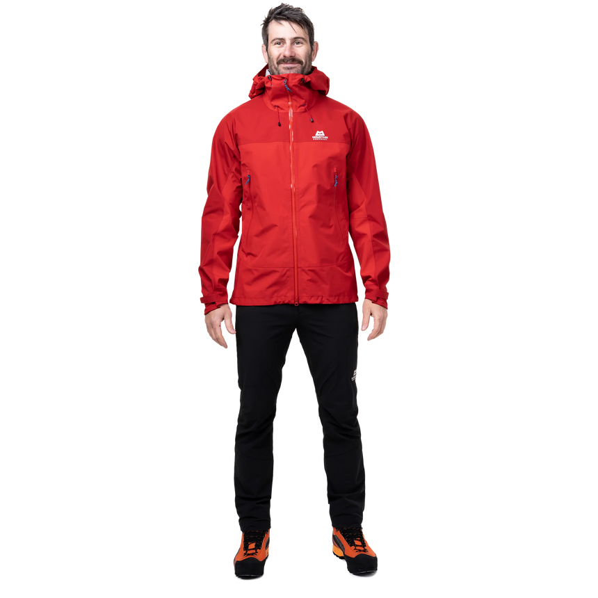 Adjustable laminated cuff detail on Mountain Equipment Saltoro GORE-TEX Men's Jacket in Imperial Red/Crimson