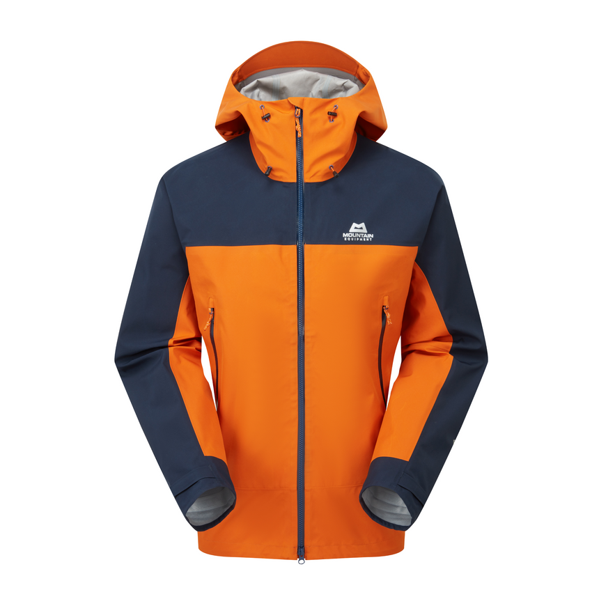 Mountain Equipment Saltoro GORE-TEX Men's Jacket in Rust/Cosmos - front view showing next-gen GORE-TEX ePE membrane and Alpine fit construction