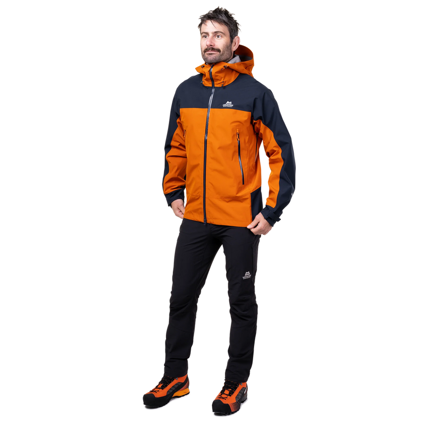 Large YKK WR zip pocket detail on Mountain Equipment Saltoro GORE-TEX Men's Jacket in Rust/Cosmos