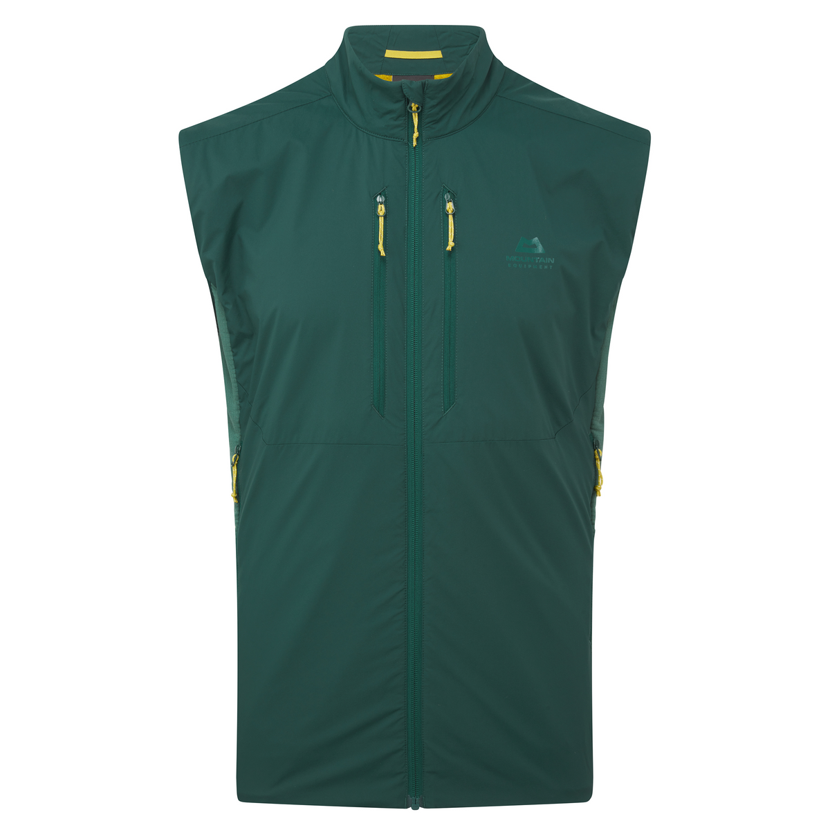 Mountain Equipment Switch Men's Vest in Pine/Fern - front view showing 20D RS Nylon outer and Octayarn warp-knit lining