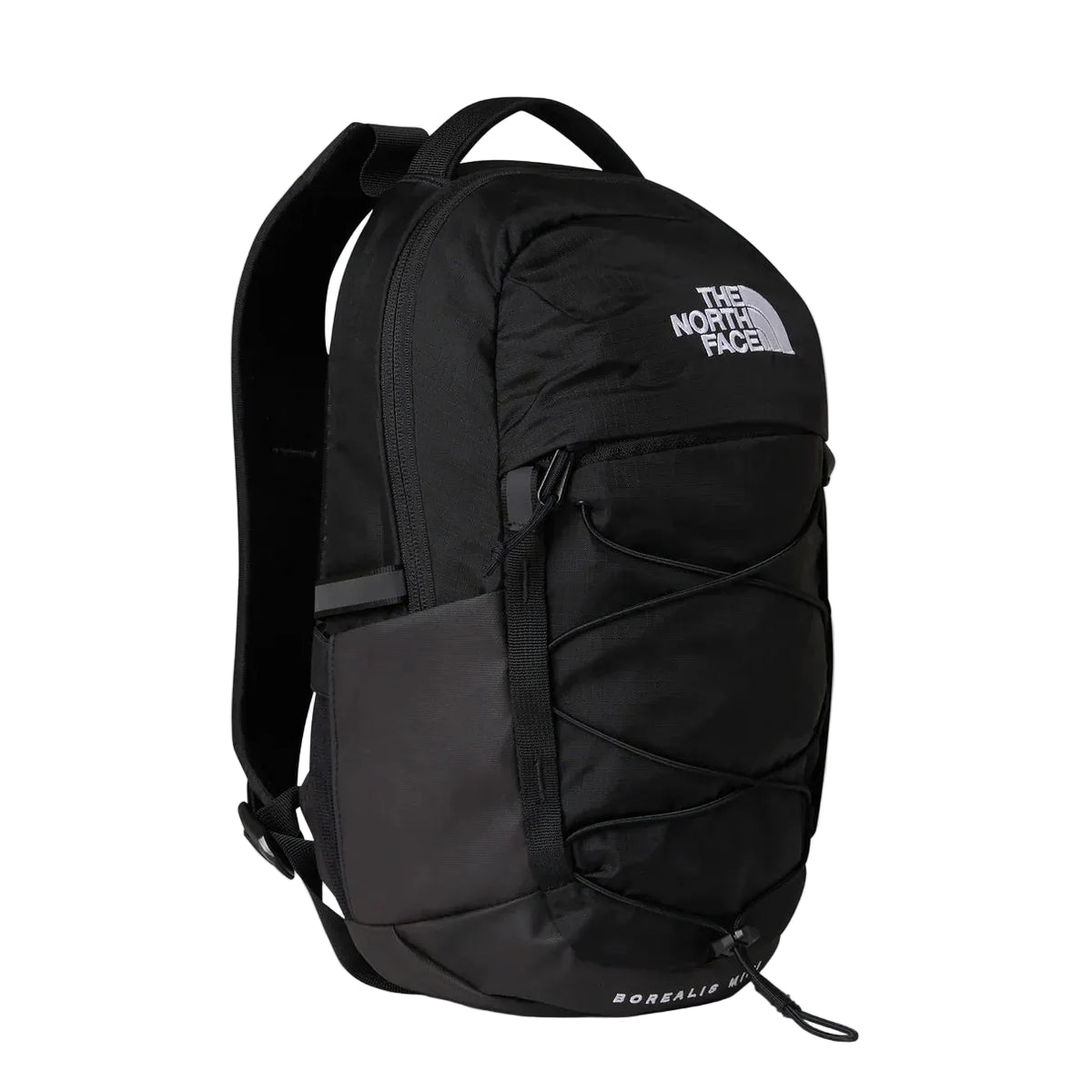 The North Face Borealis Mini Backpack 10L - front view showing iconic front bungee system and external secure-zip pocket