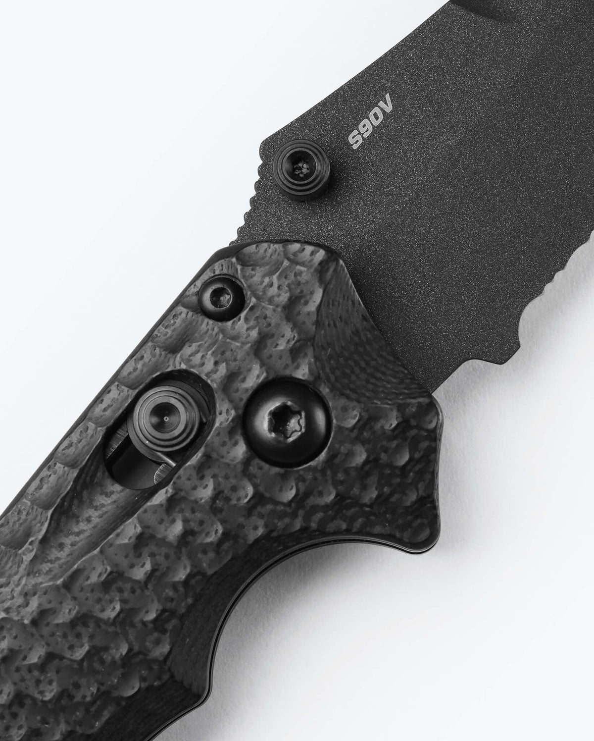 Benchmade Mini Bedlam Black Scimitar - CPM-S90V Steel Detail Close-up | Benchmade Knife Co.