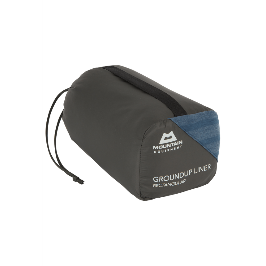 Mountain Equipment Groundup Rectangular Sleeping Bag Liner Denim Blue- Stuff Sack