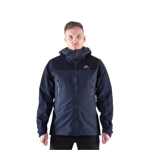 Mountain Equipment Saltoro GORE-TEX Men's Jacket in Blue Nights/Cosmos - back view showing Alpine fit and articulated pre-shaped sleeves