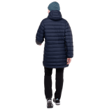 Mountain Equipment Earthrise Women's Parka Outdoor Action Cosmos - Back Fit on Model