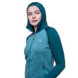 Mountain Equipment Eclipse Hooded Women's Jacket Outdoor Action Topaz/Medieval- Hood Up