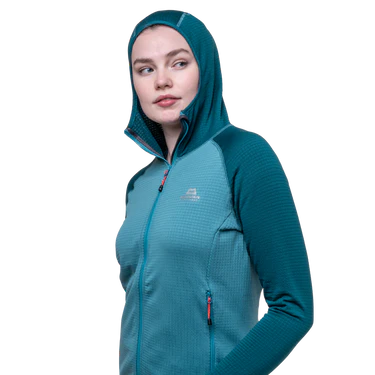 Mountain Equipment Eclipse Hooded Women's Jacket Outdoor Action Topaz/Medieval- Hood Up