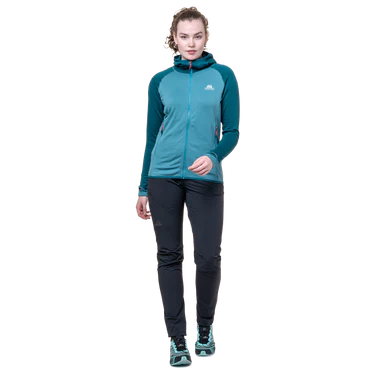 Mountain Equipment Eclipse Hooded Women's Jacket Outdoor Action Topaz/Medieval- Front fit