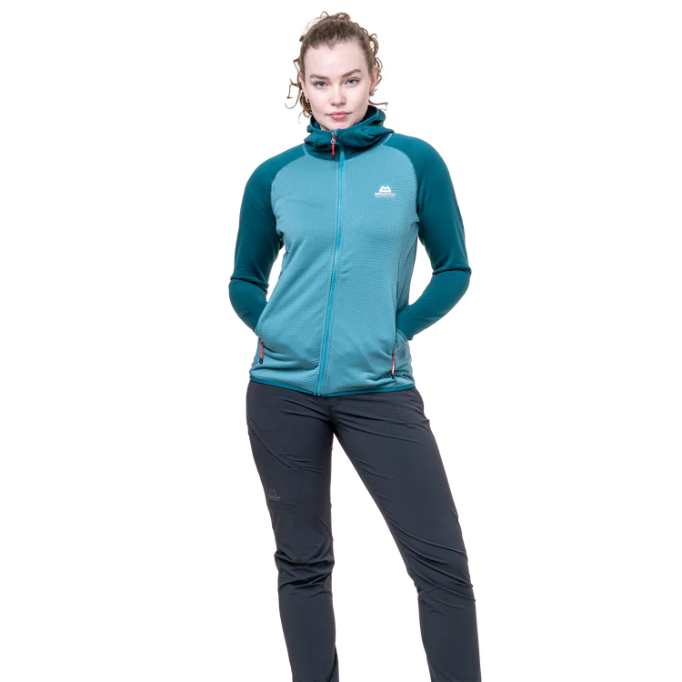 Mountain Equipment Eclipse Hooded Women's Jacket Outdoor Action Topaz/Medieval- Hand Pockets
