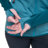 Mountain Equipment Eclipse Hooded Women's Jacket Outdoor Action Topaz/Medieval- Thumb loops