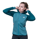 Mountain Equipment Eclipse Hooded Women's Jacket Outdoor Action Topaz/Medieval- Center Front Zip