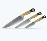Benchmade 4000-02 three-piece kitchen knife set in Maple Valley Richlite, angled set