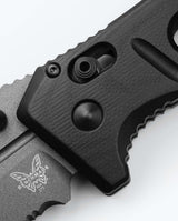 Benchmade Adamas 275SGY-03 black G10 serrated folding knife, handle detail