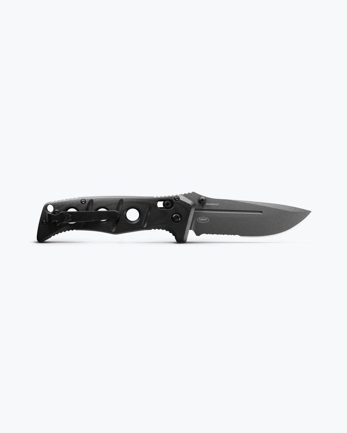 Benchmade Adamas 275SGY-03 black G10 serrated folding knife, open reverse view