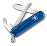 Blue Swiss Army knife with multiple tools on a white background