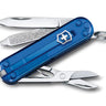 Blue Swiss Army knife with multiple tools on a white background