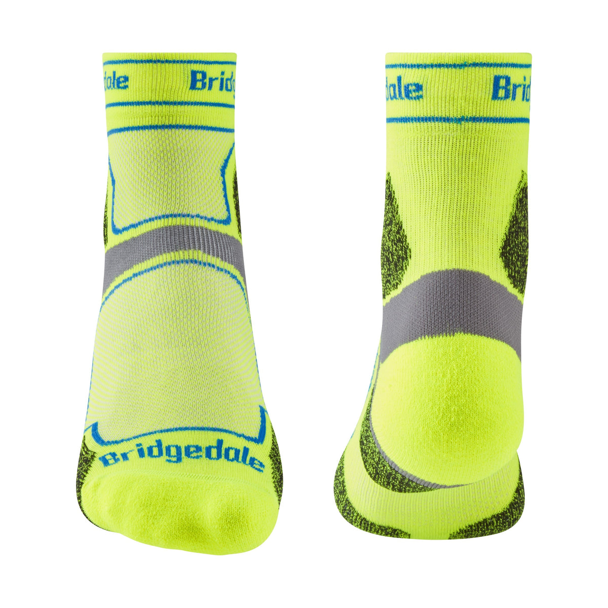 Bridgedale Men's Trail Run Ultra Light T2 Coolmax Sport 3/4 Crew Socks in Yellow - front and back