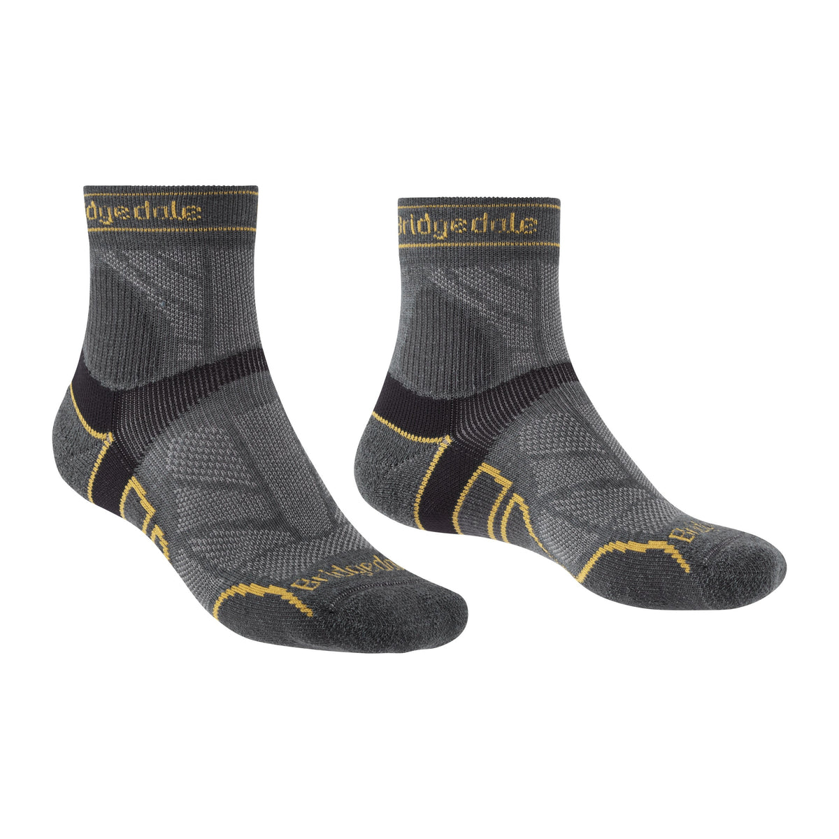 Bridgedale Trail Run Lightweight T2 Merino Sport 3/4 Crew Socks in Gunmetal - front and rear