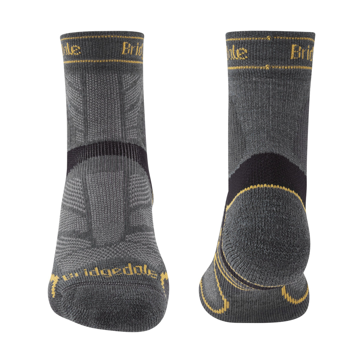 Bridgedale Trail Run Lightweight T2 Merino Sport 3/4 Crew Socks in Gunmetal - front and back