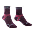 Bridgedale Women's Trail Run Lightweight T2 Merino Sport 3/4 Crew Socks in Charcoal/Purple - front and rear