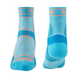 Bridgedale Women's Trail Run Ultra Light T2 Coolmax Sport 3/4 Crew Socks in Blue - front and back