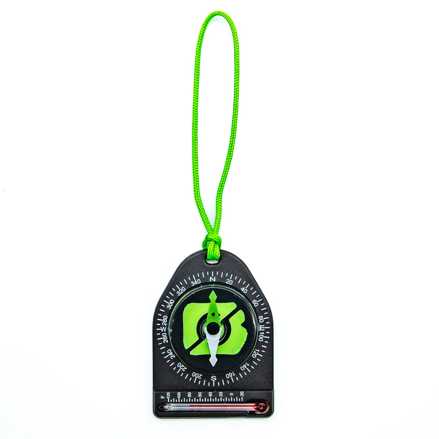 Compass with green strap on a white background