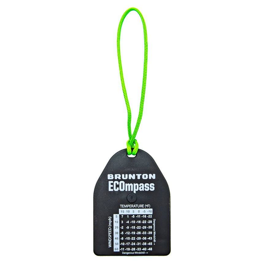 Black Brunton ECompass with green string on a white background