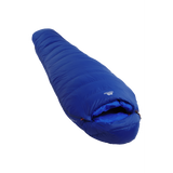 Mountain Equipment Olympus 450 Sleeping Bag Outdoor Action Admiral Blue- slanted full length
