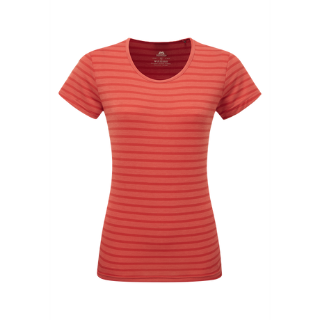 Mountain Equipment Groundup Stripe Women's Tee Outdoor Action Rosewood Stripe- front