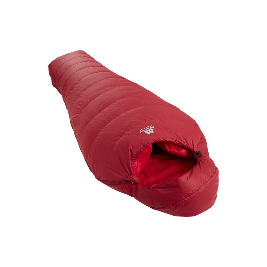Mountain Equipment Olympus 300 Women's Sleeping Bag Outdoor Action Rhubarb - Slanted Full Length