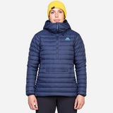 Mountain Equipment Earthrise Hooded Women's Pullover Outdoor Action Cosmos - Front Fit on Model