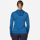 Mountain Equipment Aiguille Hooded Women's Top Outdoor Action Majolica Blue - Back Fit on Model