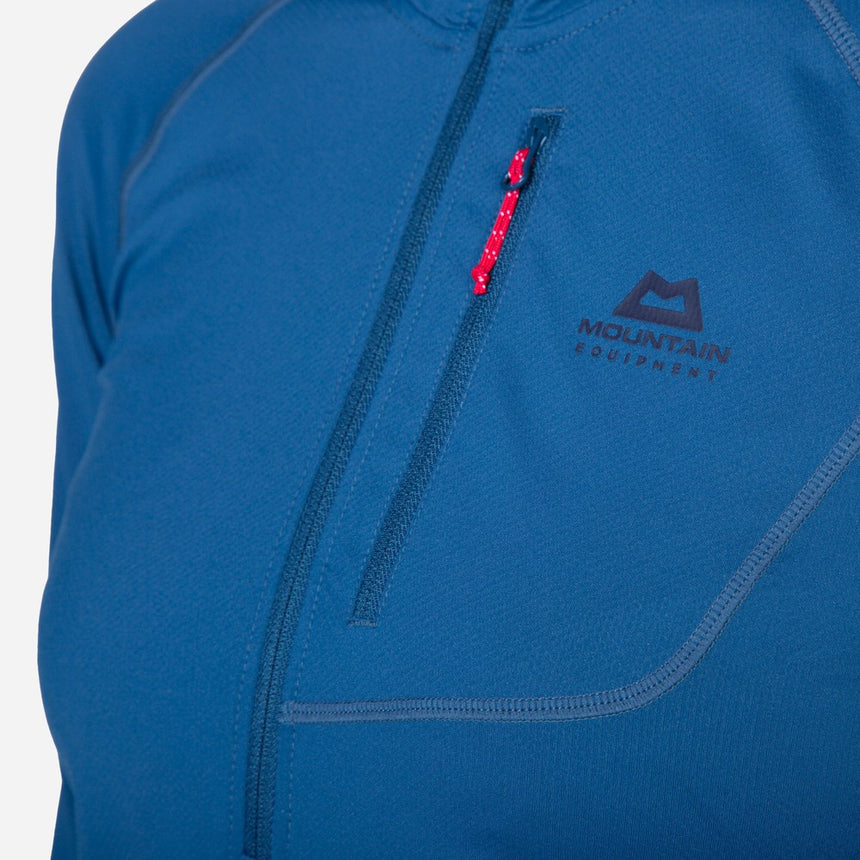 Mountain Equipment Aiguille Hooded Women's Top Outdoor Action Majolica Blue - YKK® centre front zip