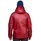 Mountain Equipment Oreus Hooded Men's Jacket Outdoor Action Merlot/Admiral Blue- back fit on model