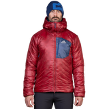Mountain Equipment Oreus Hooded Men's Jacket Outdoor Action Merlot/Admiral Blue- front fit on model