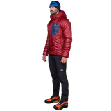 Mountain Equipment Oreus Hooded Men's Jacket Outdoor Action Merlot/Admiral Blue- side fit on model