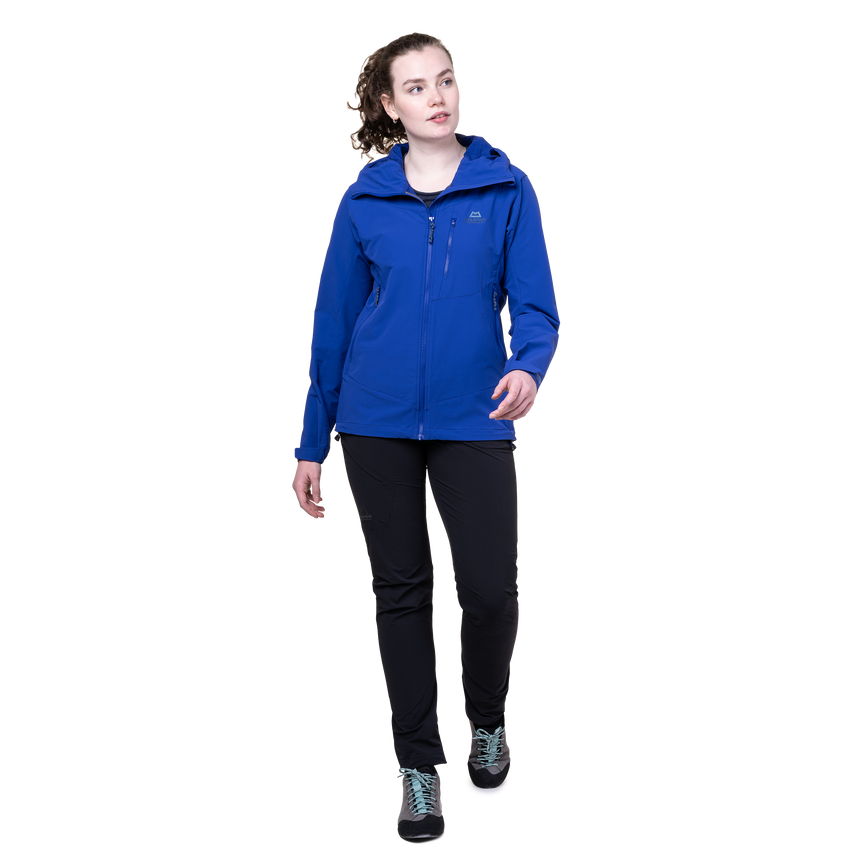 Mountain Equipment Frontier Women's Jacket Outdoor Action Clematis - Full View on Model